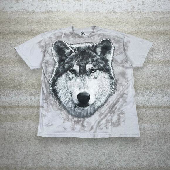 Liquid Blue Wolf Shirt Marble Wash Tie Dye Cotton Short Sleeve Nature - Picture 1 of 4